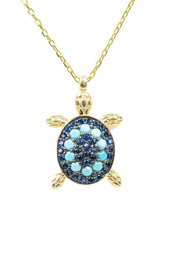 Turtle Turquoise Blue Pendant Necklace Gold - LATELITA Necklaces