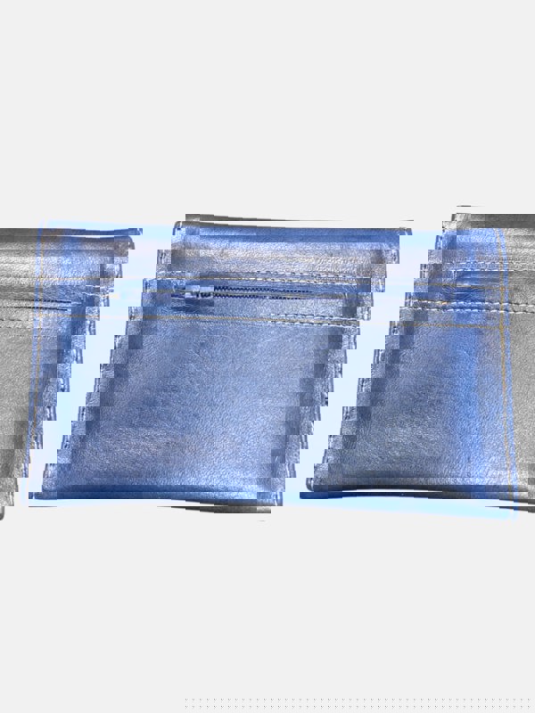 Berber Leather Small Leather Tri-Fold Purse Blue