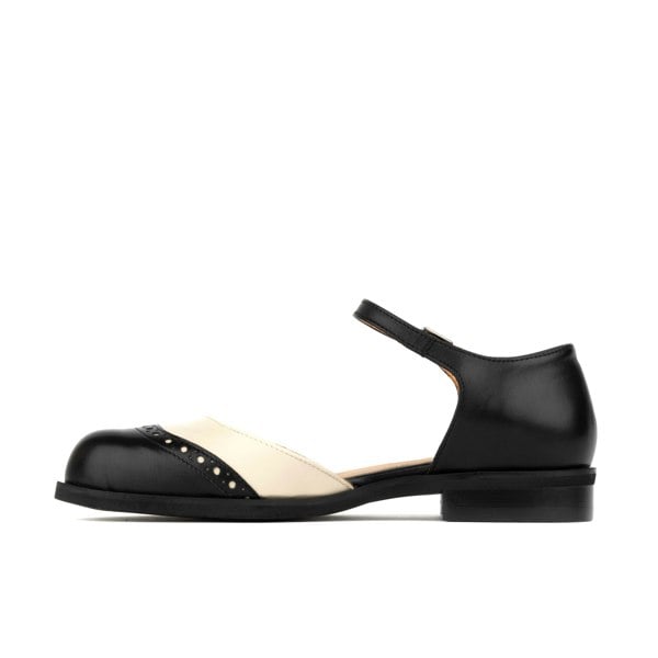 Embassy London Gigot - Black & Cream - Women's closed heel round toe leather flat sandal