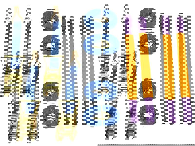 Recovery Ratchet Strap Set x4 (35MM x 6M Round Sling Alloy Wheel Tie Down Trailer Kit)