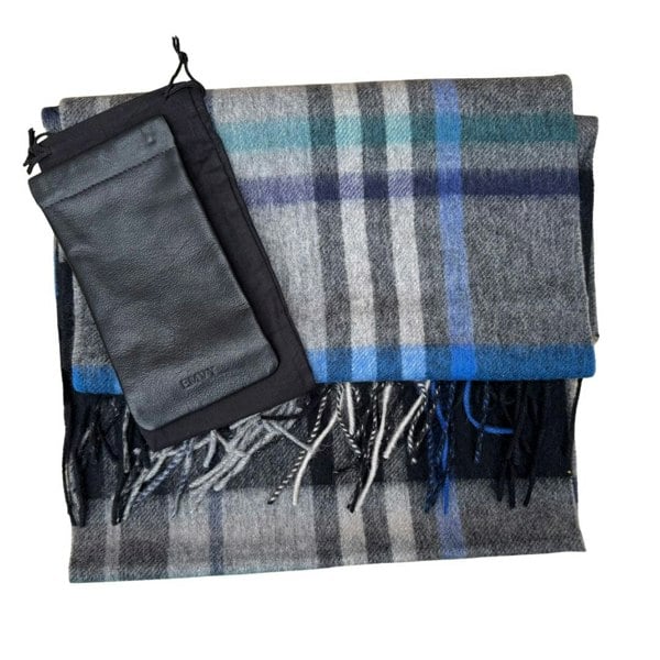 Love EMVY Letterbox Gift Set for Men – Lambswool Tartan Scarf & Leather Glasses Case