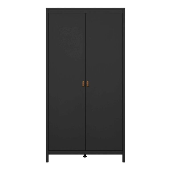 Wyld Haus Wildberry Black Matt Wooden Wardrobe 2 Doors Leather Handles