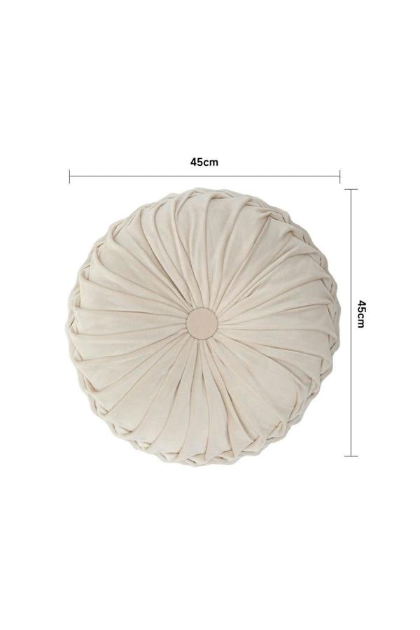 Living and Home 45cm Beige Round Velvet Pleated Pumpkin Cushion