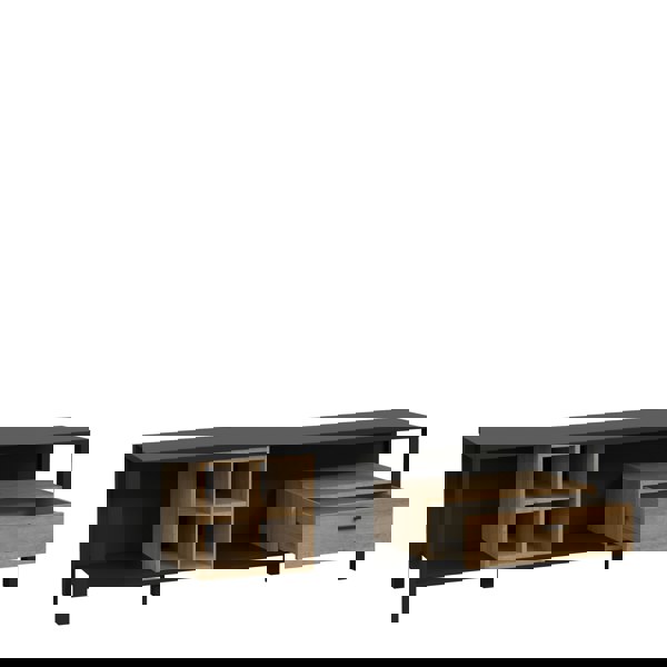 Furniture To Go High Rock Wide TV Unit in Matt Black/Riviera Oak