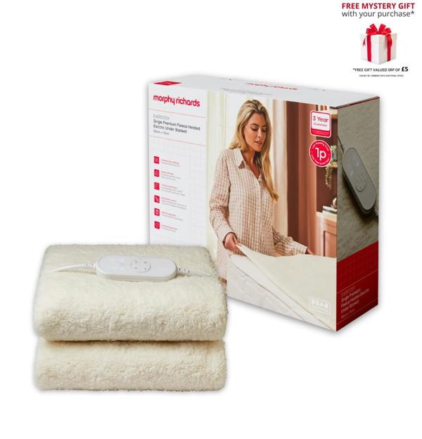 Morphy Richards 600020 EverCosy Single Premium Fleece Heated Electric Under Blanket with Free Gift RRP £5