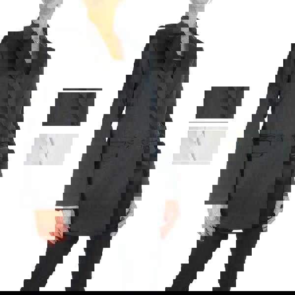 Womens wearing satin blazer, showing 2 colours, Black and Ivory