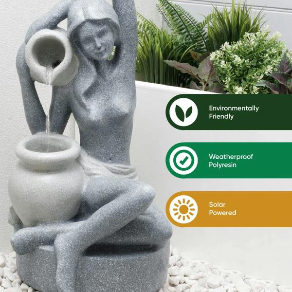 Gardenwize Solar Powered Bathing Lady Water Feature with LED Lights and Battery Backup