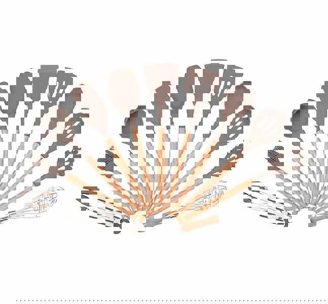 Anygleam Kitchen Utensils 11 Set Natural Beech Wooden Handle Cookware Tool Heat Resistant Non Stick Accessories