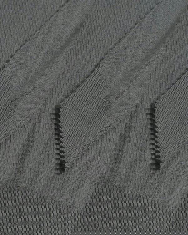 Lambretta Mens Smart Casual Knitted Long Sleeve Tipped Polo, close-up of the grey knitted fabric and ribbed cuff.