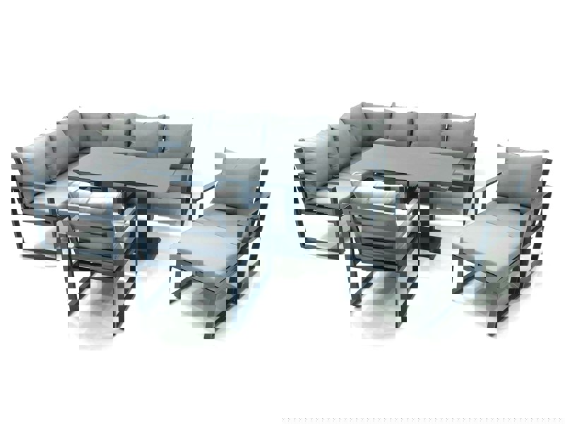 Fimous Aluminum Outdoor Garden Furniture Set Corner Sofa Big Footstool 2 Chairs Adjustable Rising Lifting Dining Table Sets Dark Grey