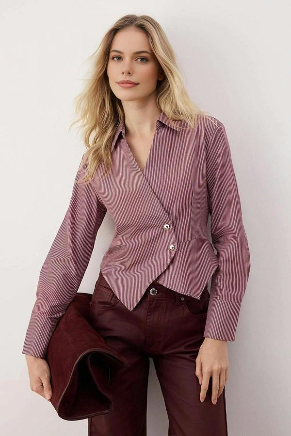 WOVCOR Striped Shirt with Silver Button Detail