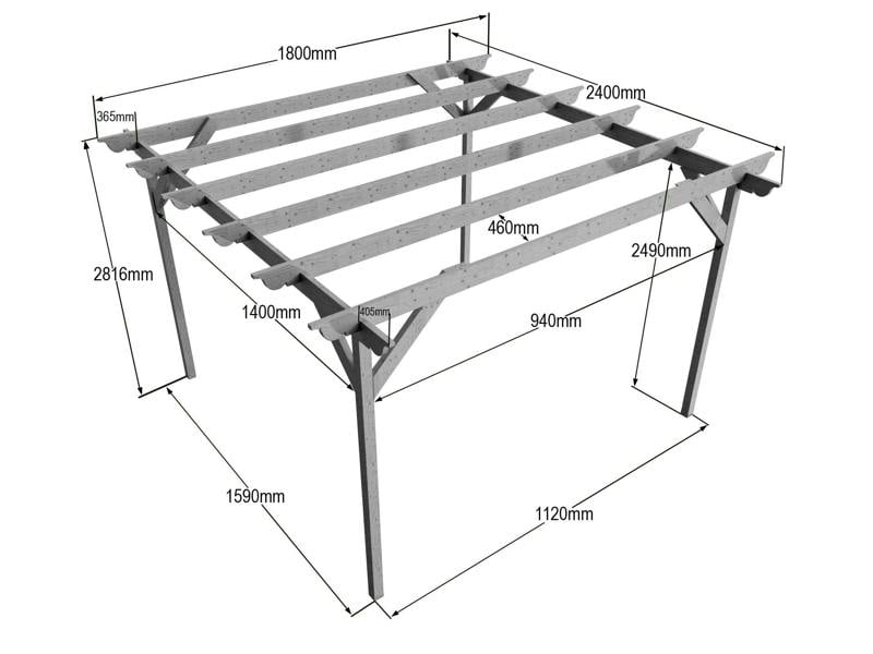 Chamfered wooden garden pergola kit made from high quality timber posts and beams, featuring smooth angled edges and an open frame design suitable for patios, gardens, and outdoor seating areas.