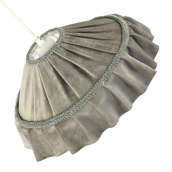 Shabby Chic Grey Folded Hanging Velvet Fabric Pendant Lighting Shade Image 4