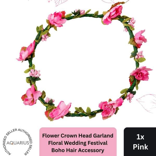 Aquarius Flower Head Crown Pink Elegant Floral Wedding Festival Hair Accessory Bag