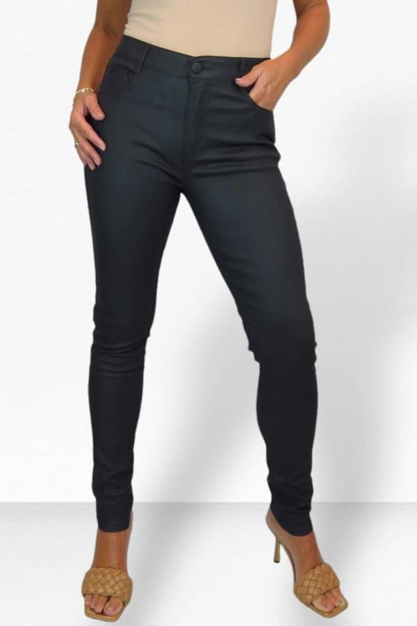 Paulo Due Womens Skinny Coated Leather Look Jeans
