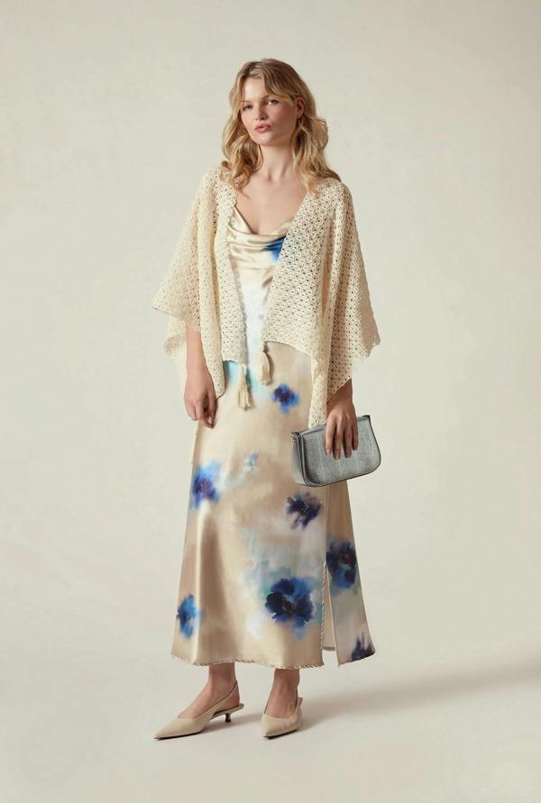 James Lakeland Cream Lattice Knit Kaftan