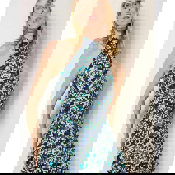 Blue Vanilla Tiered Halter Neck Aztec Belted Mini Dress