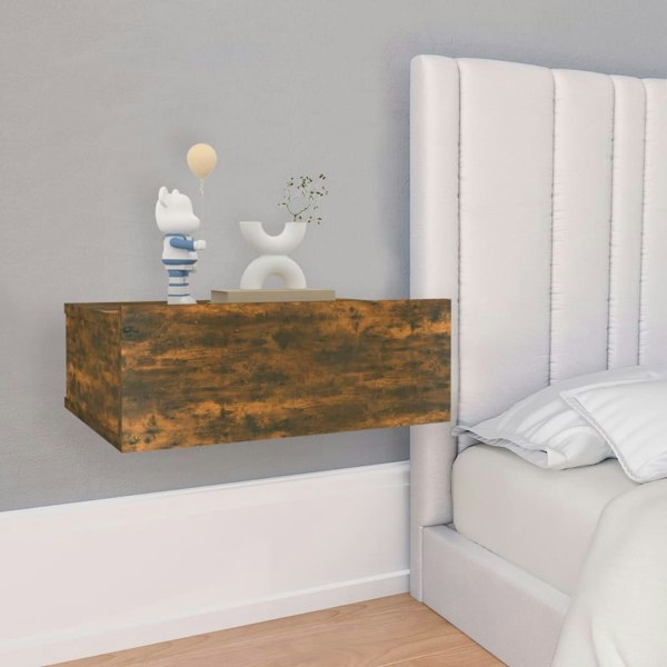 Berkfield Floating Nightstand Smoked Oak 40x30x15 cm Engineered Wood