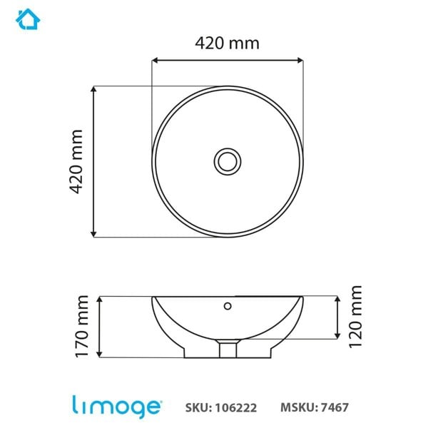Limoge 7467 Ceramic Vert Coned Countertop Basin