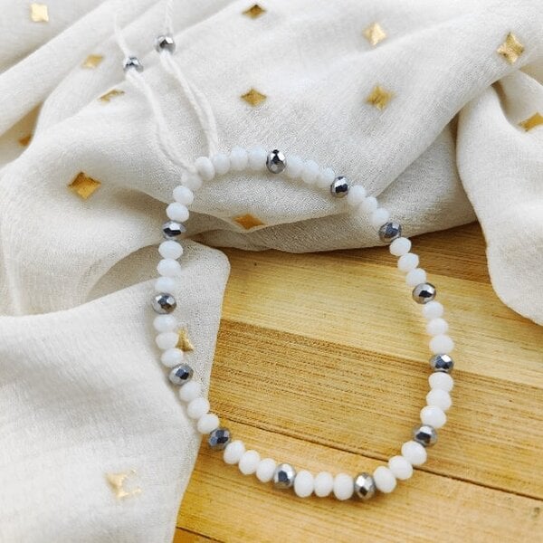 The Colourful Aura White Crystal Silver Slim Beads Adjustable Elegant Daily Handmade Bracelet