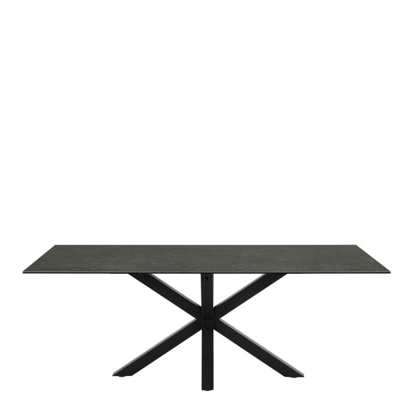Wyld Haus Perth 200cm Black Ceramic Rectangular Dining Table Industrial Black Metal Legs