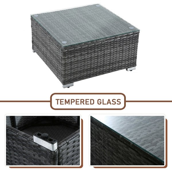 Furniture One Outdoor Rattan Corner Sofa, 3 Piece Garden Lounge Set with Glass Table, Soft Cushion L-Shaped All-weather Patio Corner Sofa Couch - Gray