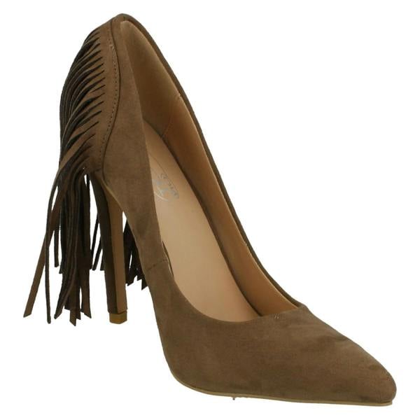 Spot On Ladies Spot On High Heel Fringe Trim Court Shoe
