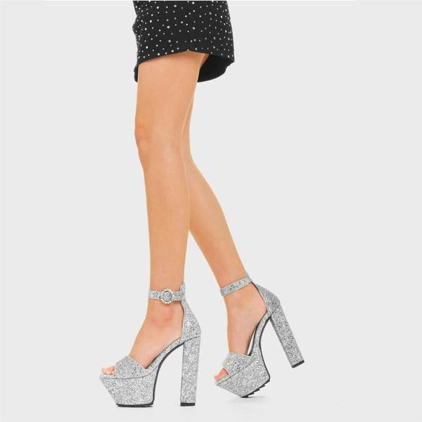 Lamoda Eye-Catcher Silver Glitter Platform Sandals Sparkly Stylish Footwear