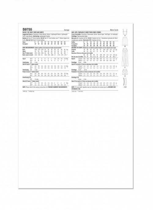 Simplicity Sewing Pattern 9755, Tops, Skirts, Trousers, Shorts for Women, H5 (6-8-10-12-14) - Intermediate