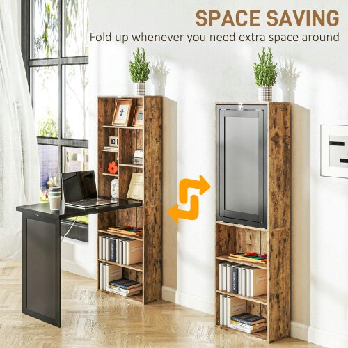 Wyld Haus Codi 98cm Rustic Brown Folding Desk With Blackboard Panel And Side Shelving