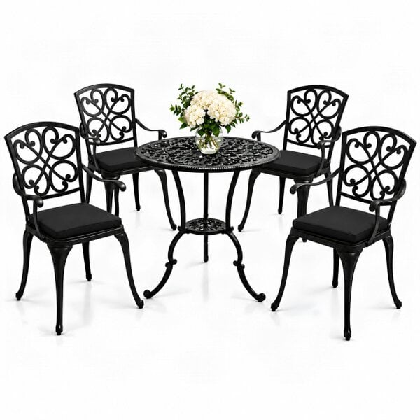 Centurion Supports VIVALDI Black 5-Piece Cast Aluminium Garden Bistro Set - with Black Cushions