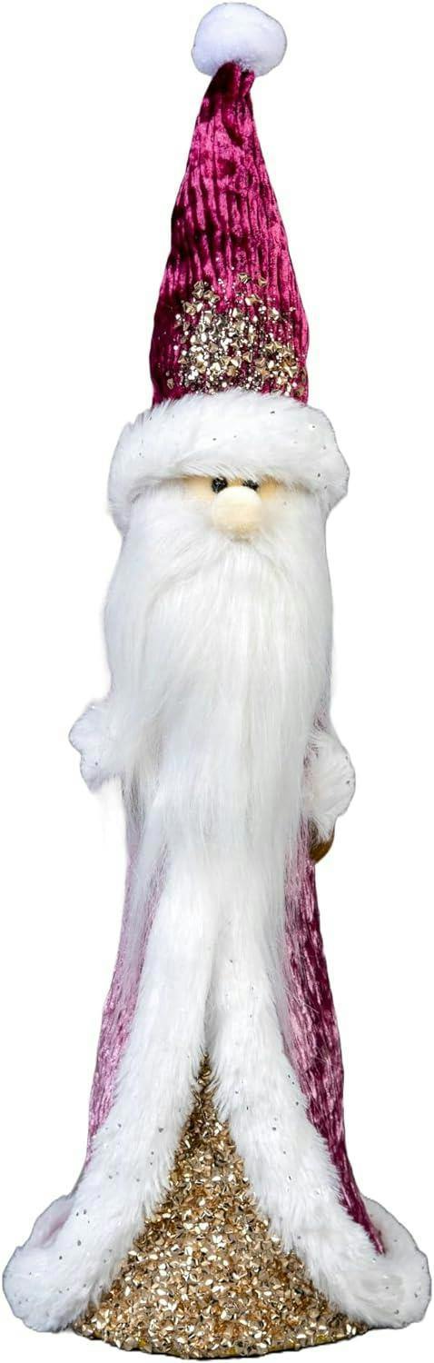 34cm Burgundy Santa Christmas Figurine with White Fur Trim, Jute Embroidery and Long Beard for Festive Home Display image 2