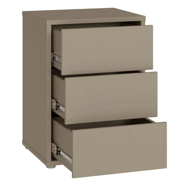 Furniture To Go Alice Springs Bedside Cabinet with 3 Drawers Push-to-Open in Taupe