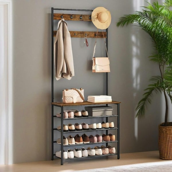 Rafaelo Mobilia Coat Rack Stand With 5 Tier Shoe Bench