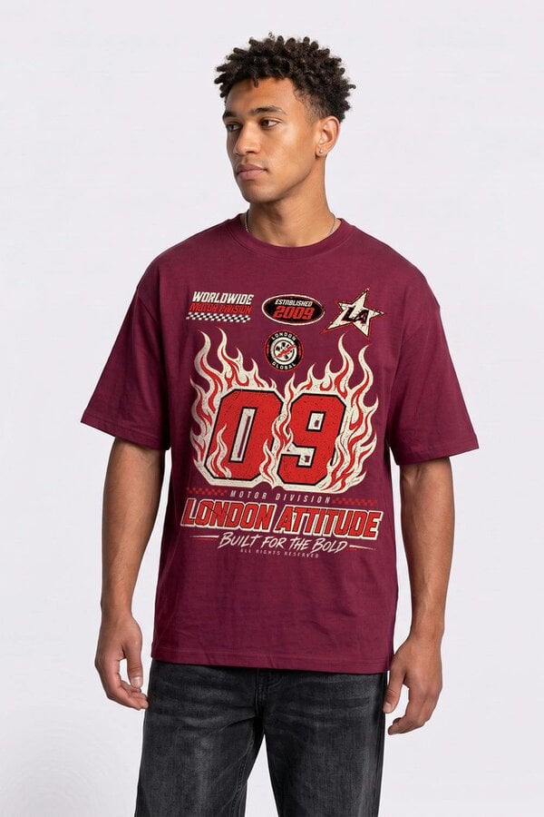 London Attitude Racing Oversized Heavyweight Graphic T-Shirt - Garnet