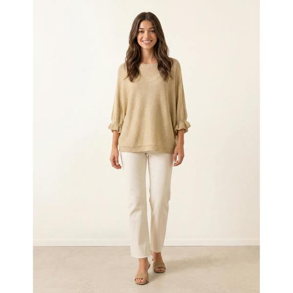 Blue Vanilla Frill Sleeve Metallic Top