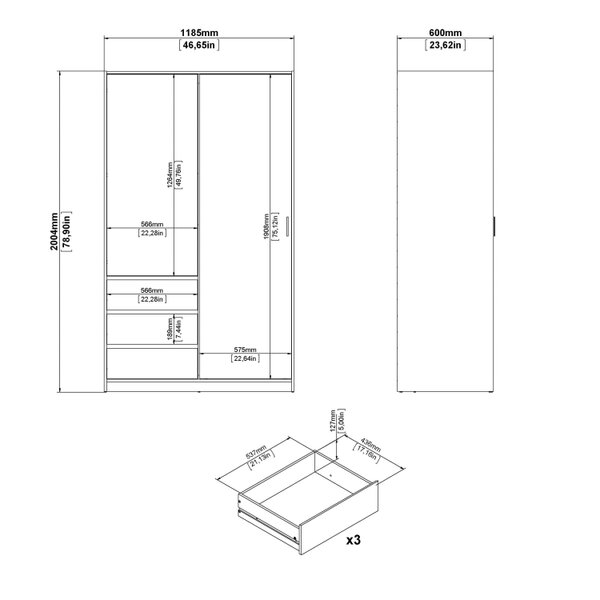 Wyld Haus Budapest White Wooden Wardrobe 2 Doors 3 Drawers