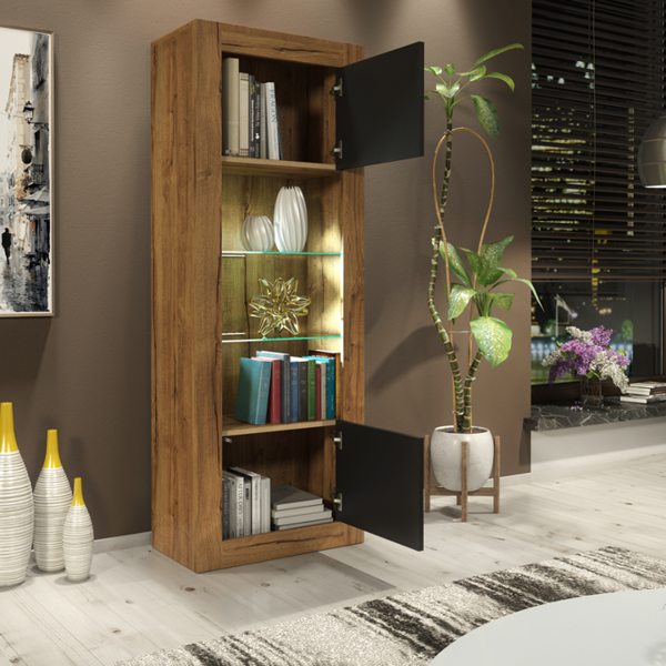 Mex Furniture Charming 170cm Modern Display Cabinet – Black Matt Doors with Free LED lights
