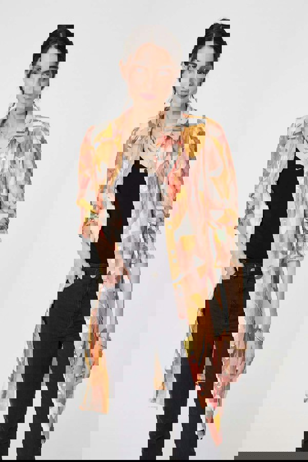 Orange | Printed 3/4 Puff Sleeve Shirt Dress