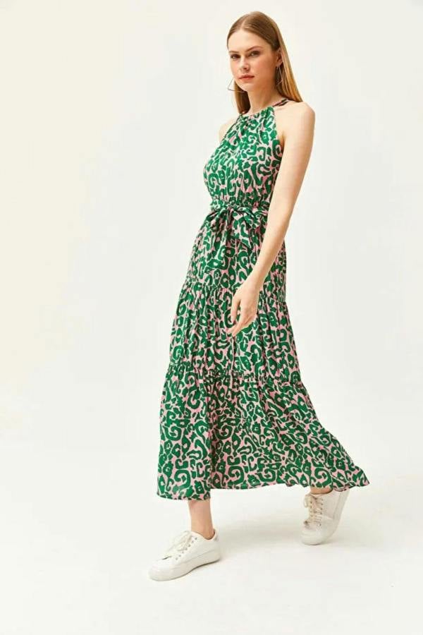 Hoxton Gal Halter Neck Belted Midi Dress