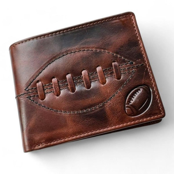 SPORTGIFTZ - Buffalo Leather Rugby Wallet | RFID Protection | 7 Card Slots | Coin Pouch & ID Holder | Rugby Fan Accessory