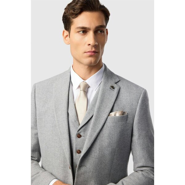 Antique Rogue Slim Fit Baxter Pale Grey Herringbone Jacket