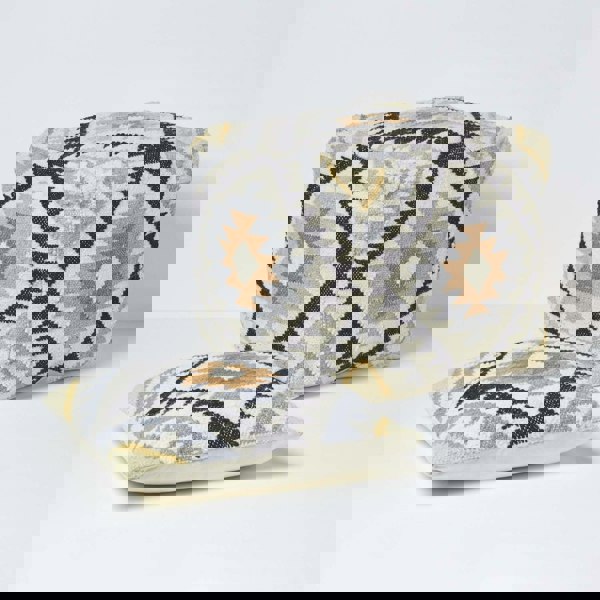 HOMESCAPES Agra Gold and Black Kilim Footstool Handwoven Beanbag Pouffe - 43 x 43 cm