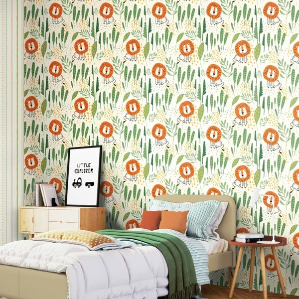 Hoopla Walls Happy Lion - Ginger 10m Wallpaper