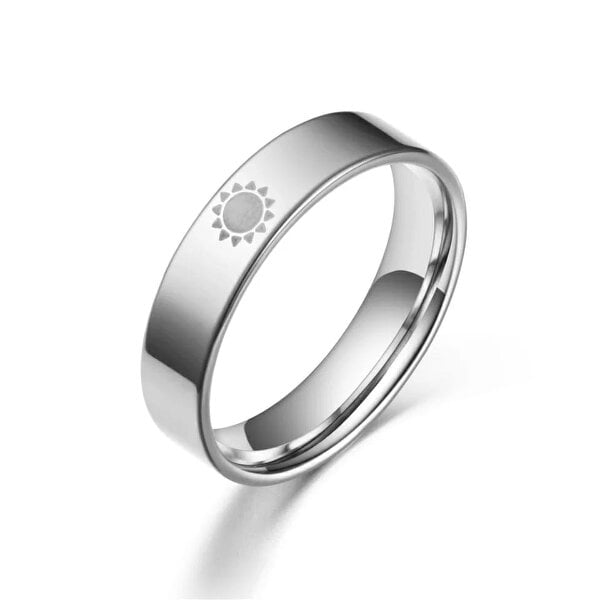 The Colourful Aura Stainless Steel Silver Couple Moon and Sun Matching Promise Ring Set