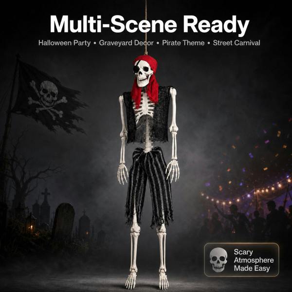 Yezi Halloween Skeleton Life Size Pirate Decor 166cm PE Plastic White