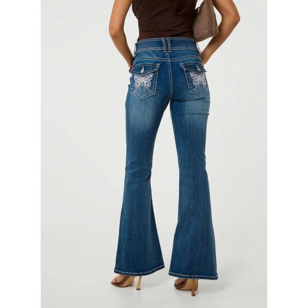 Pink Vanilla Embellished Butterfly Pocket Flare Jeans