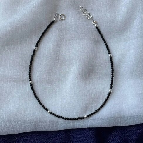 The Colourful Aura Black Beads Slim Indie Chain Boho Payal Anklet