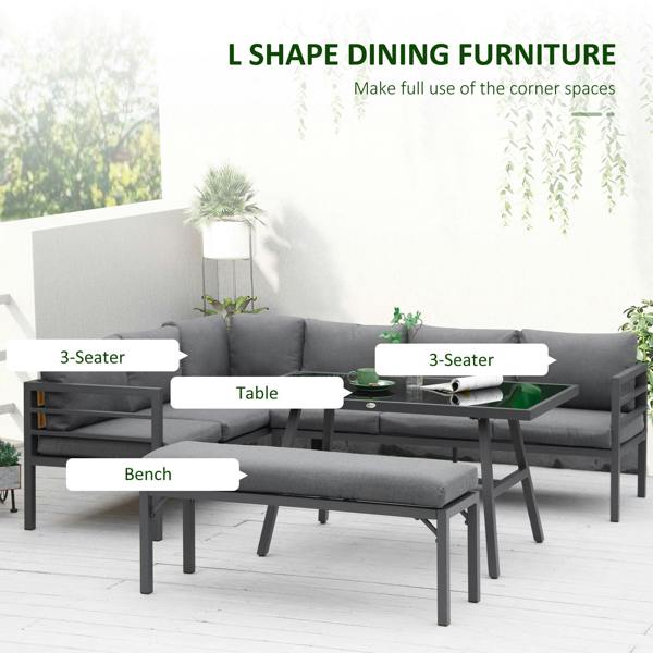 Wyld Haus Rovama 8 Seater L-Shaped Garden Furniture Set with Glass Coffee Table and Bench