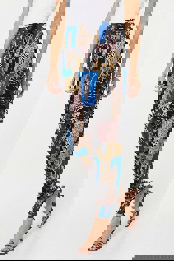 Blue | Patchwork Print Pocket Front Harem Pants
